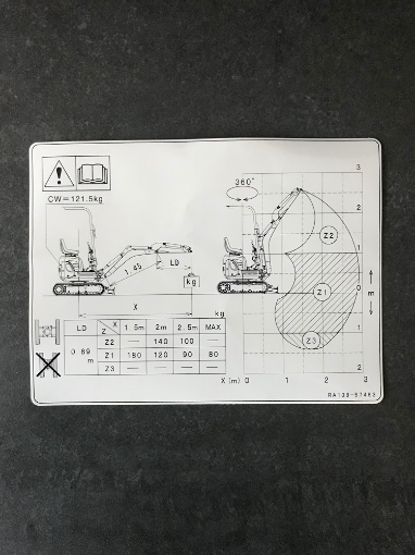 Sticker last/ graaf tabel Kubota U10-3 RA13857463  RA138-57463